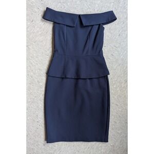 Ted Baker London Laetta Navy Off Shoulder Peplum Fitted Pencil Cocktail Dress